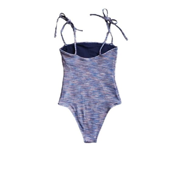 NEW Aerie Blue Pique Bandeau One Piece Swimsuit Shoulder Ties - Picture 3 of 7